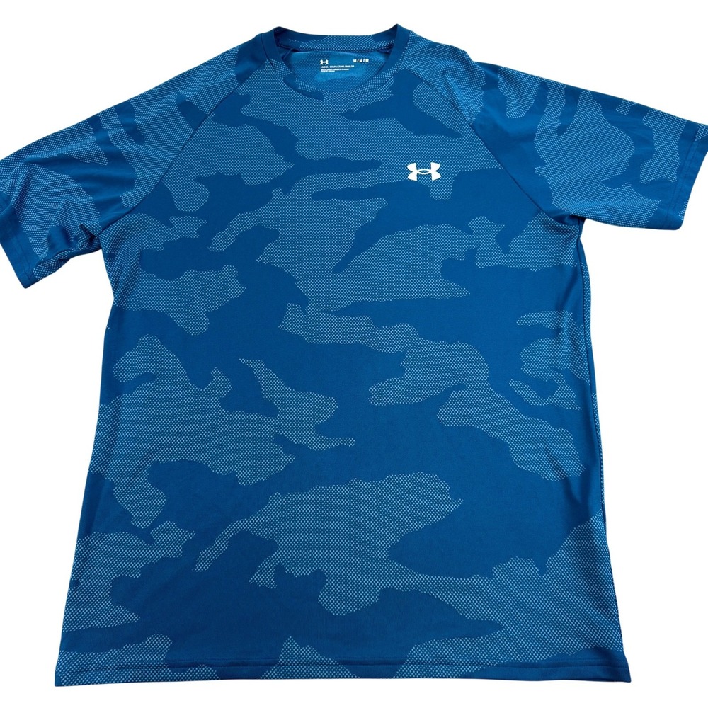 Under Armour Tech Graphic Mens Medium Blue Camo Training Shirt 1377203 Loose Fit